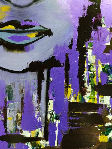 Modern, Abstract Portret van een Vrouw in Paars, Geel