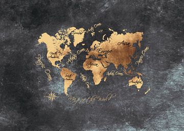 Wereldkaart zwart goud #kaart #wereldkaart van JBJart Justyna Jaszke