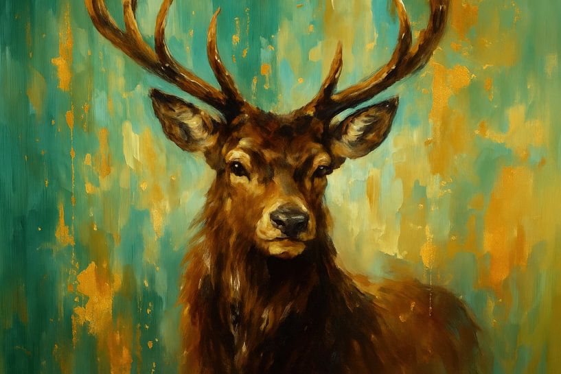 Brush strokes around red deer portrait by Imperial Art House