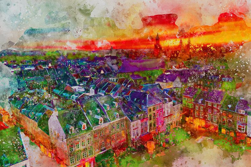 Market with skyline from city hall Maastricht by Roel Vossen