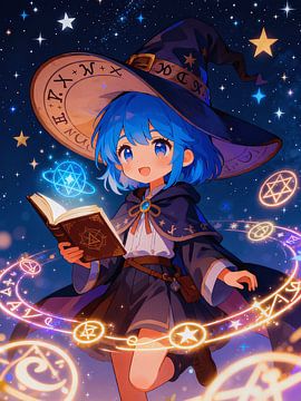 ANIME Petite sorcière céleste - Cercles magiques stellaires Sorcière aux cheveux bleus sur Minggu Galeri