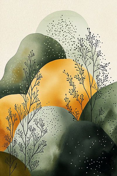 Tranquil Nature in Ocher and Green no.1 by Studio BB