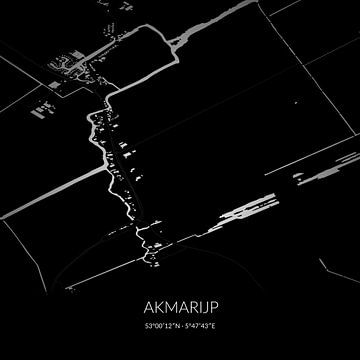 Zwart-witte landkaart van Akmarijp, Fryslan. van Rezona