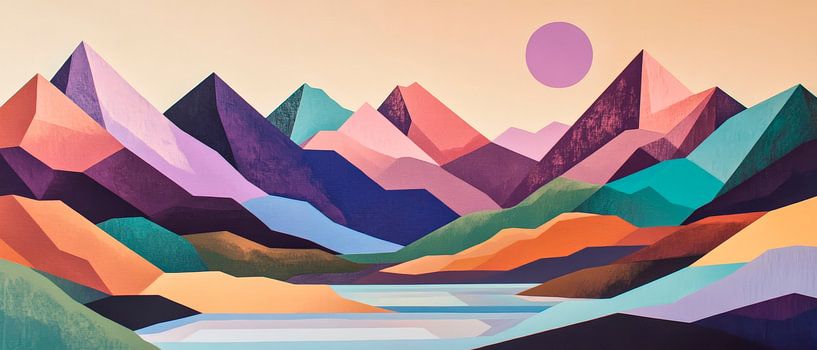Berglandschaft in bunten Farben – Abstrakt von Poster Art Shop