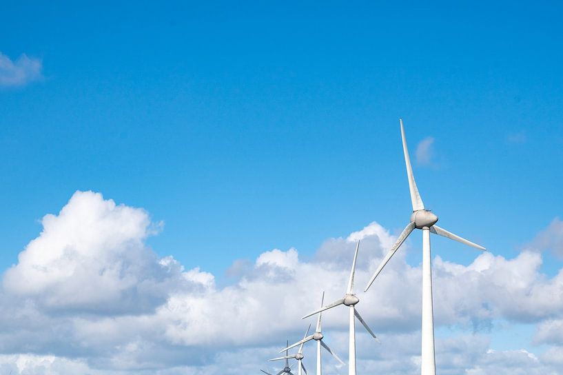 Wind turbines with blue sky and white clouds in the background by Sjoerd van der Wal Photography