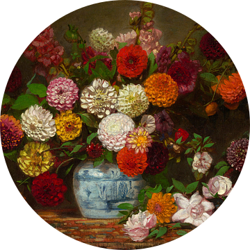 Stilleven met dahlia's, zinnia's, stokrozen en pruimen, Eugène Delacroix