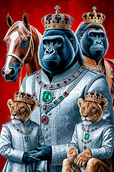 Deux rois gorilles et deux princes lions à cheval par Liona Toussaint
