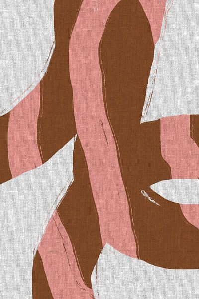 Abstrakte Formen und Linien in Rosa und Braun auf Leinen. von Dina Dankers