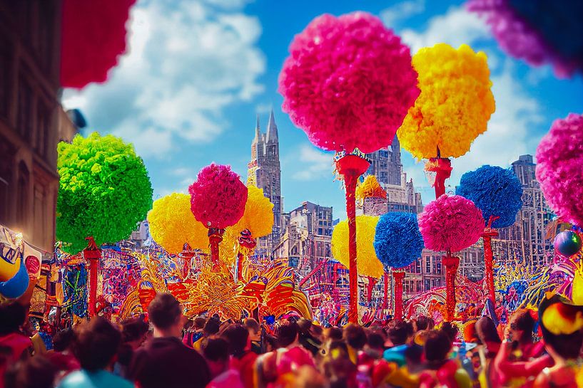 Karnevalsumzug auf der Straße, Kunst Malerei  Illustration 01 von Animaflora PicsStock