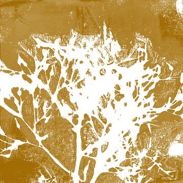 Botanical illustration branch in warm ocher yellow. Monoprint. by Dina Dankers
