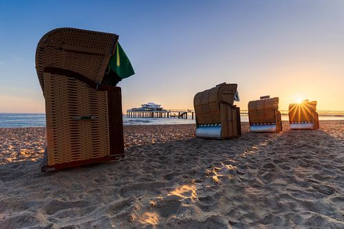 Beach chairs and pier