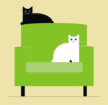 Katten in groene stoel. van Ron Roem
