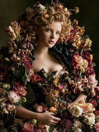 vrouw met bloemen in Rembrandtlicht