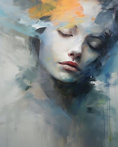 Modern en abstract portret in blauw en geel