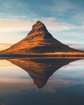 Magie van de bergen in IJslands water van fernlichtsicht