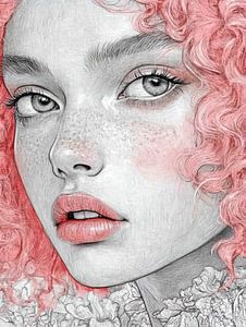 dessin au trait d'une fille avec des taches de rousseur