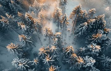 Sprookjesachtig boslandschap in de winter van fernlichtsicht