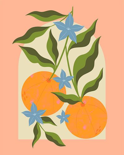 Oranje tak met bloemen