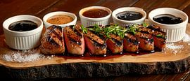 Grilled meat with sauce arrangement by Poster Art Shop