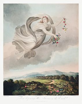Flora verleent haar gunsten op aarde uit The Temple of Flora (1807) van Robert John Thornton. van Frank Zuidam