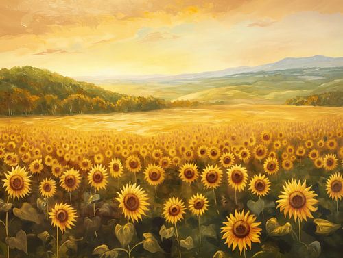 Paysage avec tournesols