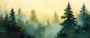 Nevelig bos in het ochtendlicht van Poster Art Shop