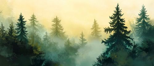 Nebelhafter Wald im Morgenlicht