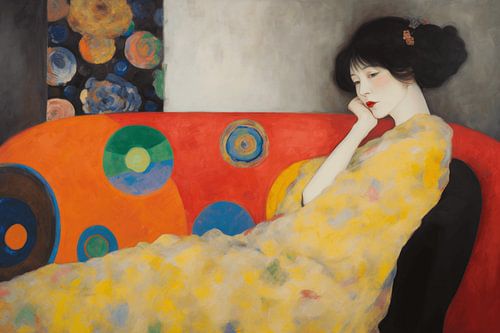 Kleurrijk portret in de stijl van Gustav Klimt en Hilma af Klint