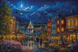 Tromsø in Norwegen, ein impressionistisches Gemälde. von Galerie Hoppenbrouwers