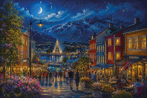 Tromsø in Noorwegen, een impressionistisch schilderij.