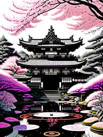 Eternal beauty: temples and cherry blossoms in perfect interplay