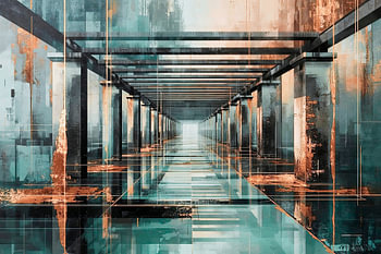 Abstract architectural wall art – pergola in anthracite, bronze & silver