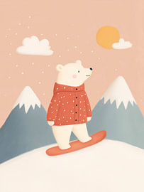 Ours polaire en snowboard – Affiche d'hiver pour chambre d'enfant sur StudioRemier