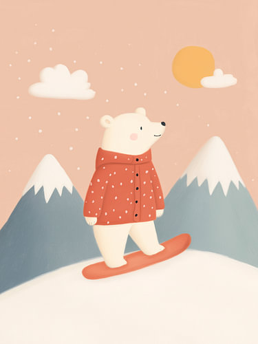 Polar Bear on a Snowboard – Winter Nursery Art