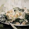 Nature morte abstraite avec fourchette et assiette sur Imperial Art House