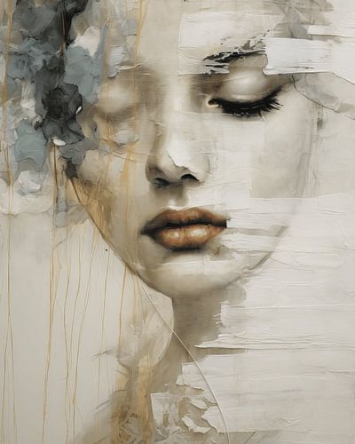 Modern portret in wit met een beetje wit en geel