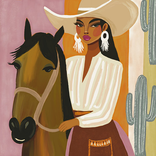 A cowgirl riding a horse