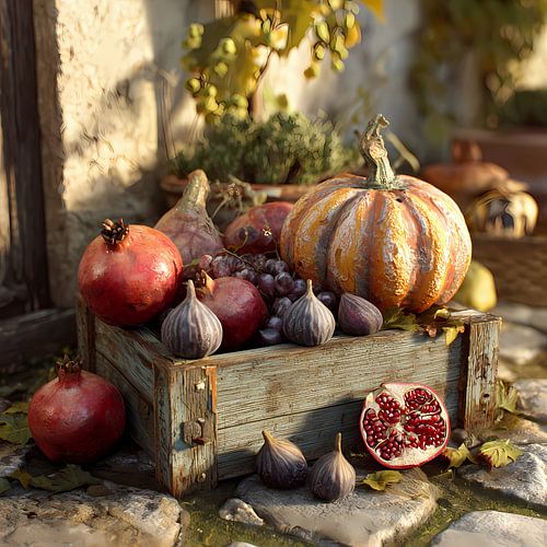 Een rustiek stilleven van herfstfruit