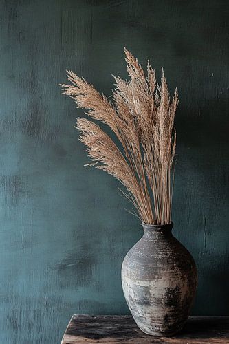 Rustieke vaas met gedroogd riet