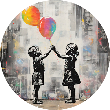 Rainbow Balloons | Banksy Style Urban Art van Blikvanger Schilderijen