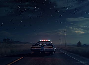 Politieauto in het donker van fernlichtsicht