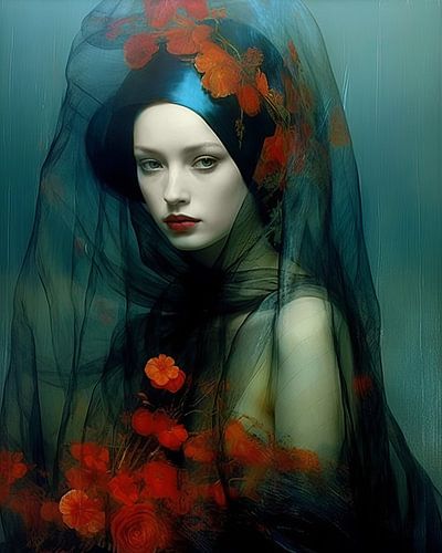 Modern portret in rood en blauw