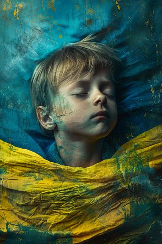 AI-Porträt mit Farben der ukrainischen Flagge