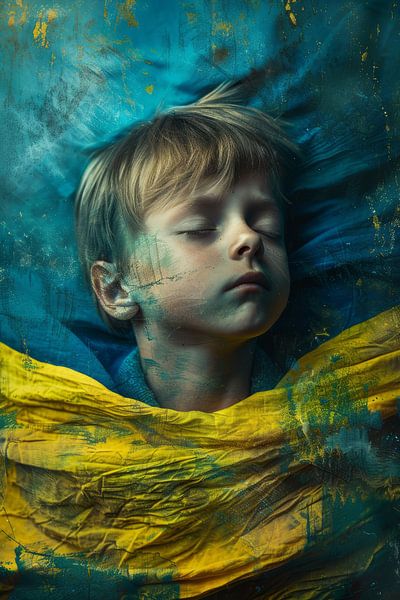 AI portret met kleuren van de Oekraïense vlag van Egon Zitter