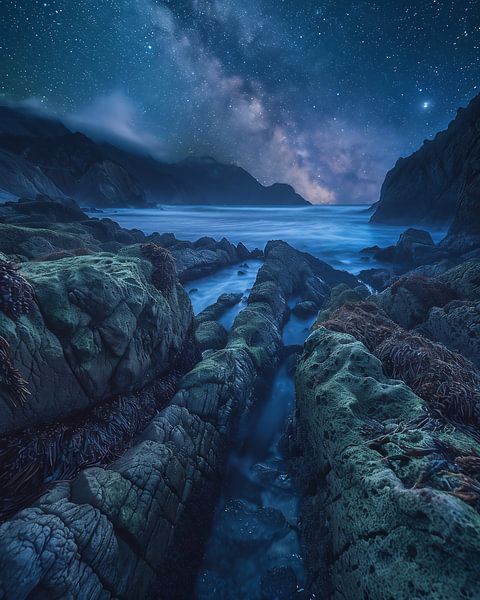 Sternennacht über Landschaft von fernlichtsicht