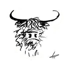 Scottish highlander black and white head by Emiel de Lange