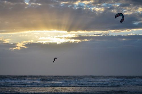 Kitesurfing at sunset