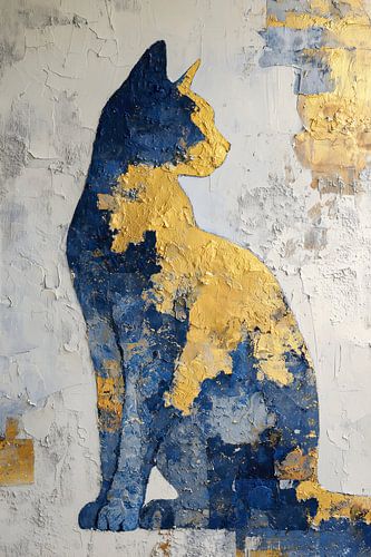 Gold Cat in Navy Blue