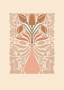 Art graphique Tulipes dans un vase - Tons nus - Salon &amp ; Chambre - Intérieur minimaliste - Abstrait