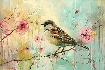 Malerei Vogel Pastell von Kunst Laune